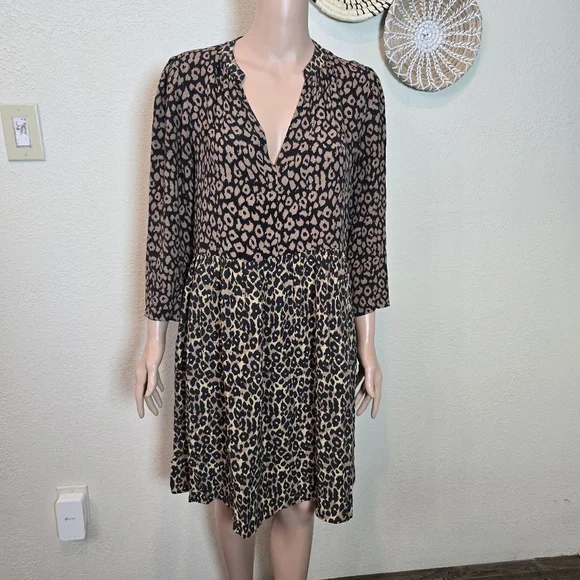 Maeve Anthropologie Juno Leopard Animal Print Dress Size Small Tunic Brown - Picture 15 of 16